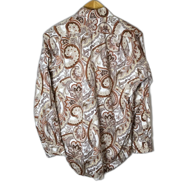 Andrew Carrington White Rust Tan Paisley LS Collared Button Front Shirt Size M - Picture 7 of 12
